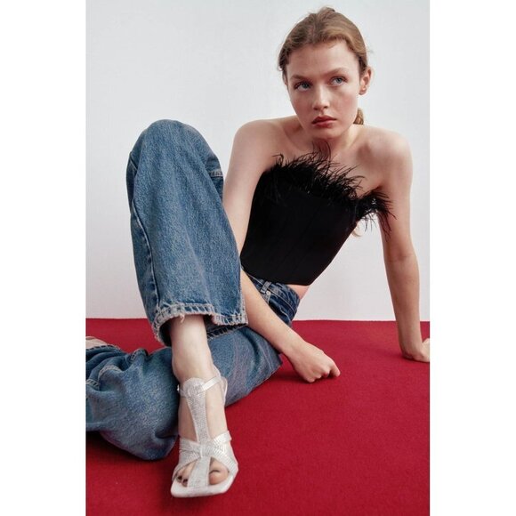 NWT Zara transparent rhinestone embellished vinyl heeled cage strappy sandals - Picture 1 of 12